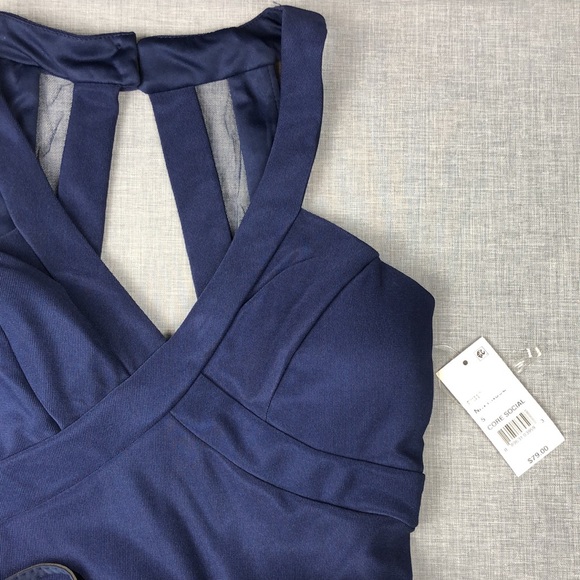 Crystal Doll Navy Lace Belted Flare Dress Sz 5 & 7 - Picture 3 of 6